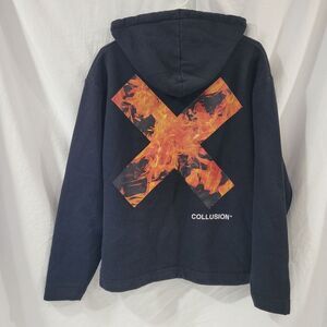 COLLUSION size small Unisex hoodie with flame logo print
